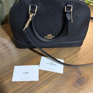 Coach Black Leather Dome Satchel with Gold Hardware